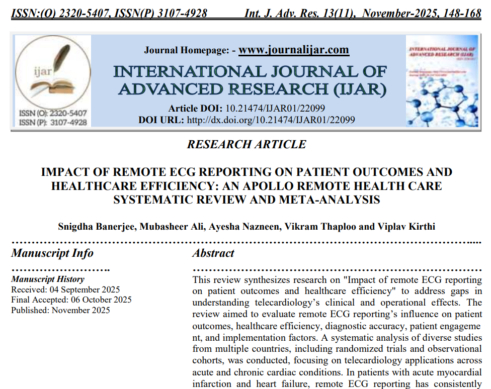 IMPACT OF REMOTE ECG REPORTING ON PATIENT OUTCOMES AND HEALTHCARE EFFICIENCY: AN APOLLO REMOTE HEALTH CARE SYSTEMATIC REVIEW AND META-ANALYSI